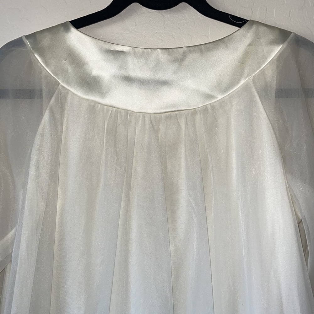 Gossard Artemis Nightgown Set Satin Trim 3/4 sleeve Sheer Ivory nightgown Sz MP - Picture 13 of 17